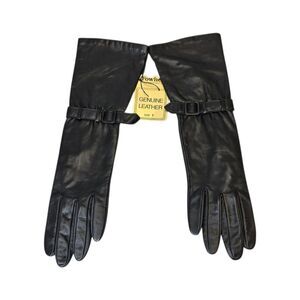 NWT Vintage Fownes Women's Size 7 Buckle Strap Long Black Genuine Leather Gloves